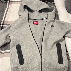 Nike Light Gray Hoodie with Black Zipper Details